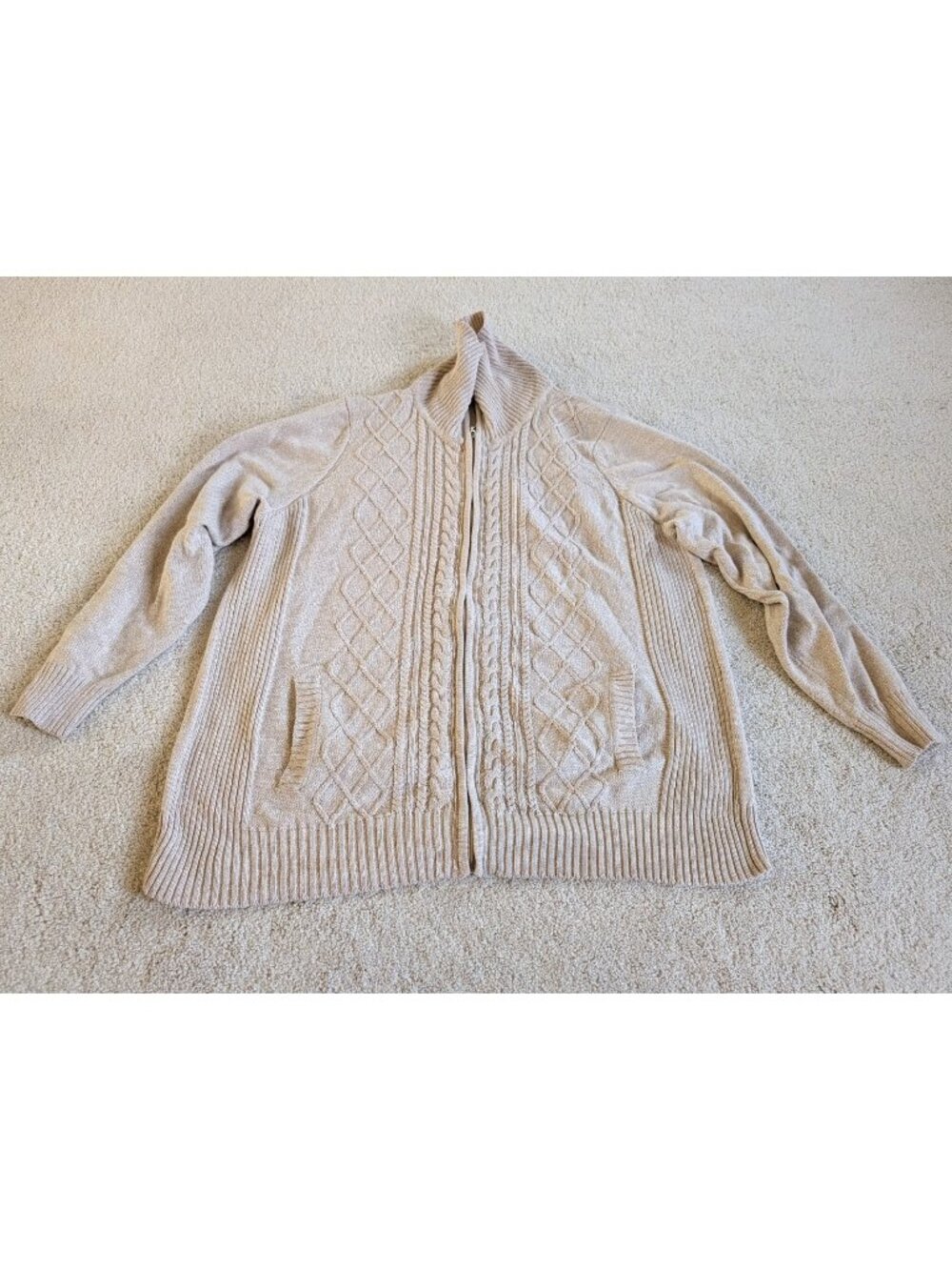 Women's Alison Daley Beige Full Zip Sweater 3X